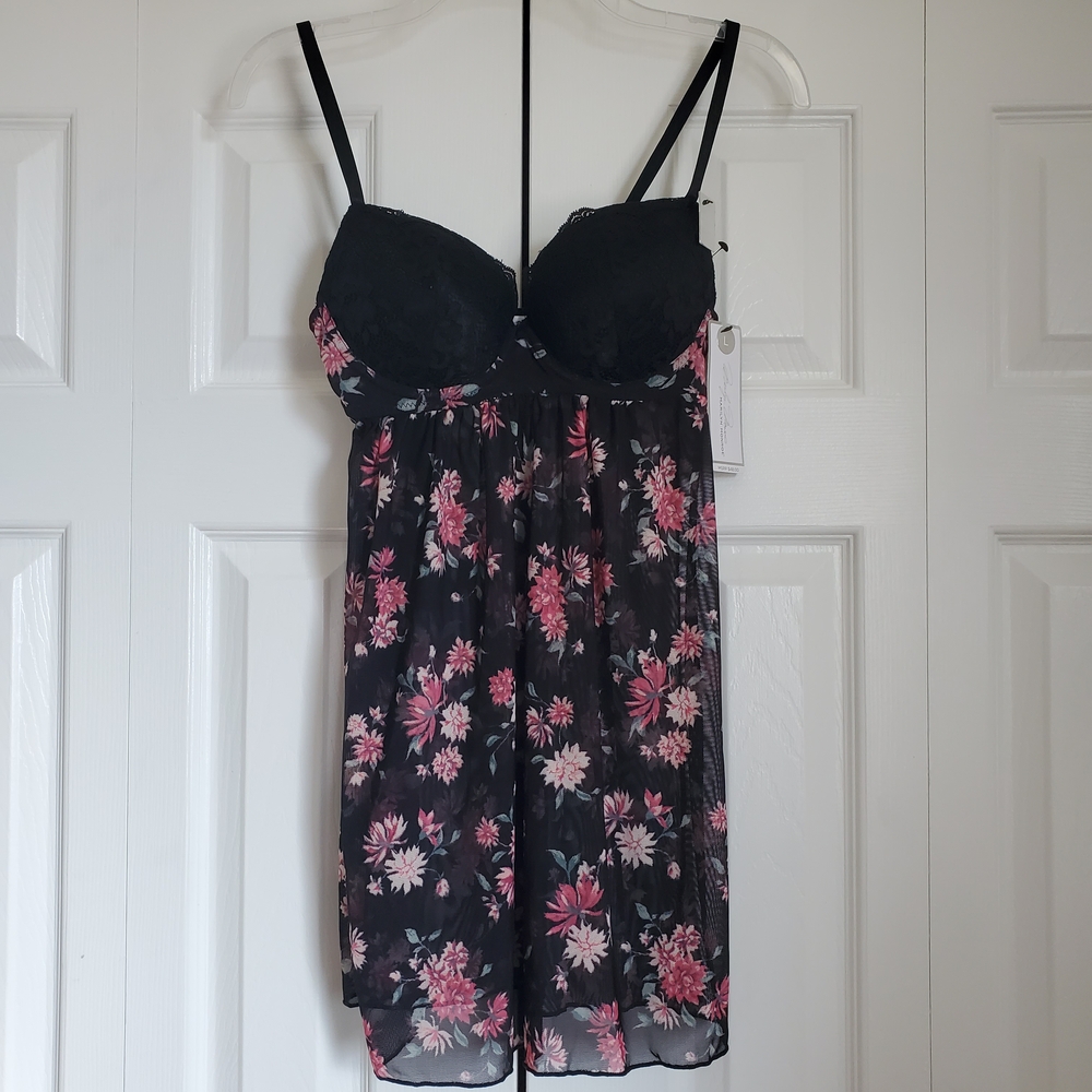 2/$40☀️ Black Floral Babydoll Lingerie - Marilyn Monroe - L - Picture 3 of 9